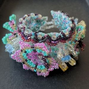 Handmade statement bead floral bracelet with natural gemstones